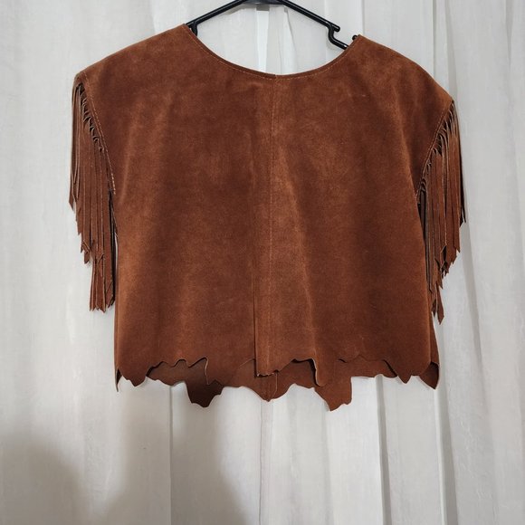 Vintage HB Leather Halter Western Top Feather Fringe Beads Made in USA - Picture 7 of 10